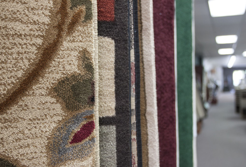 Photo example of carpet hanging in a downtown store in Michigan