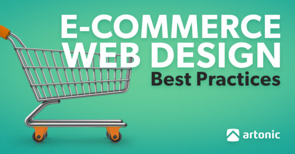 e-commerce web design best practices cover of green ebook with shopping cart graphic on it.
