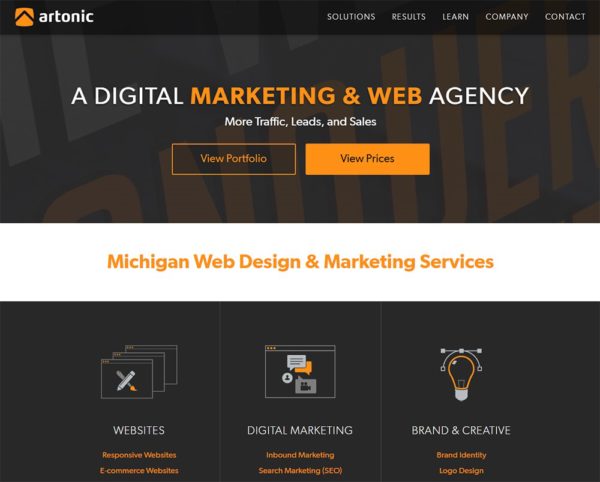 Homepage screenshot of Southeast Michigan digital marketing agency Artonic.