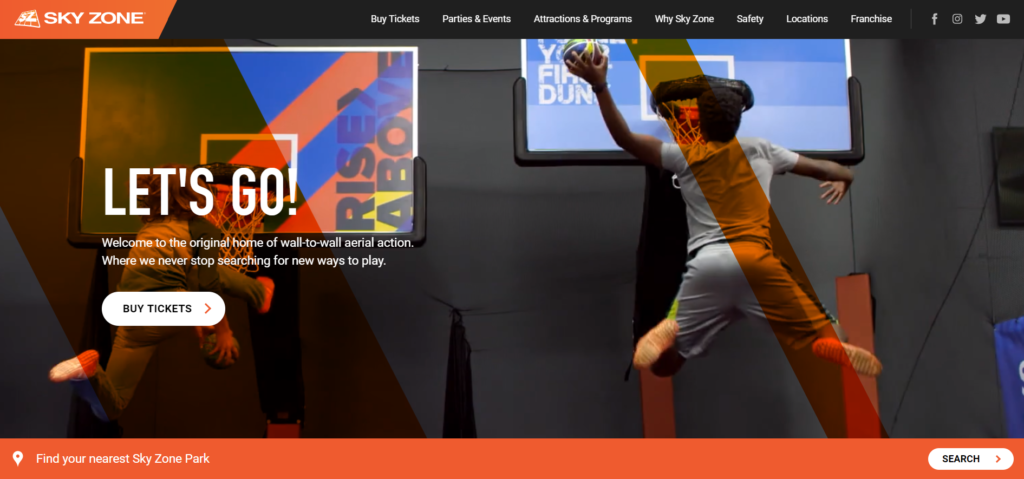 Sky Zone's super fun website banner uses colors from the '70s.
