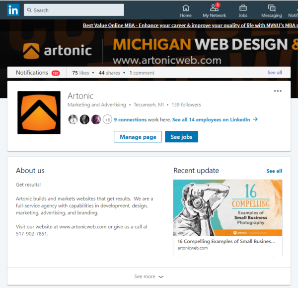 Artonic's LinkedIn page