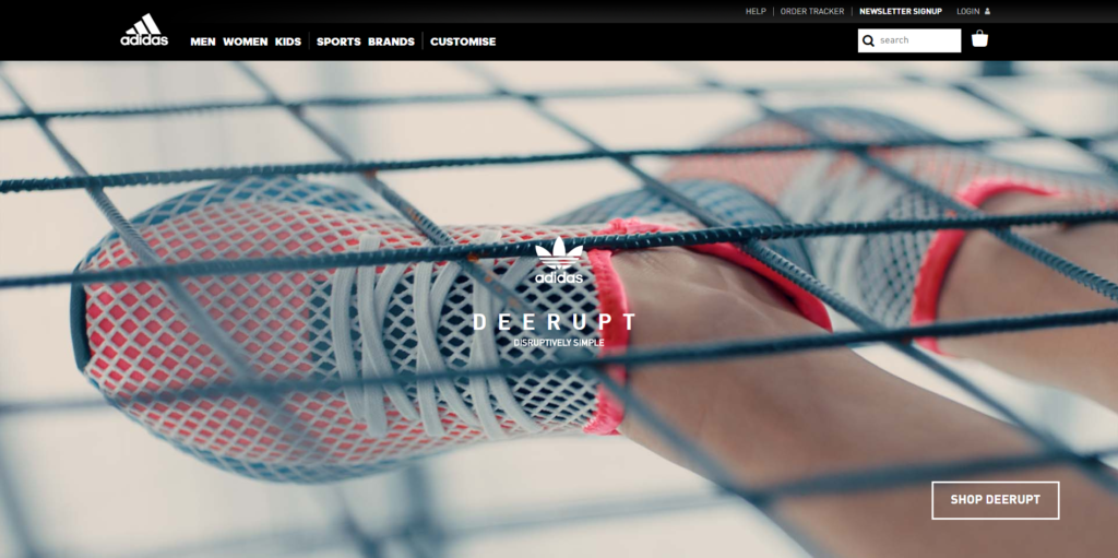 homepage banner of the adidas website shows a hero image.