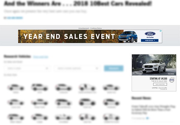 Two display ads on the Car and Driver website