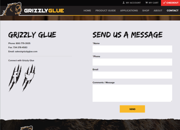 Contact form on Grizzly Glue's website was designed with information architecture.