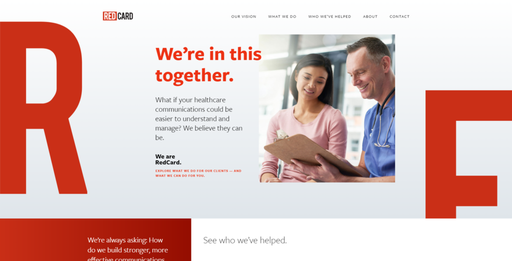 Homepage web design for Red Card, a medical communications manager.