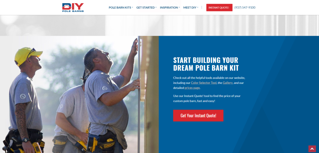 DIY's website uses custom photography.
