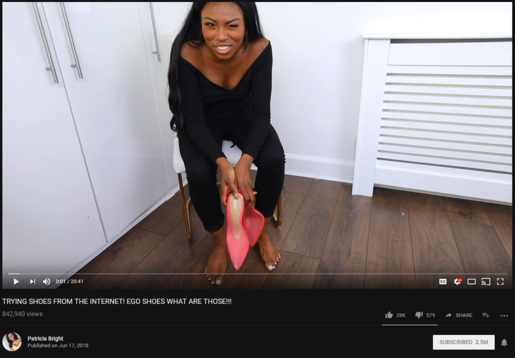 Patricia Bright holds a shoe