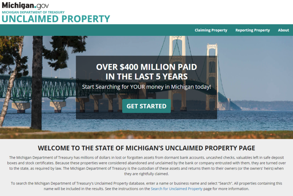 unclaimed property website