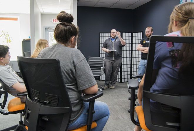 Andy talks to a group of students in Lenawee County, Michigan.