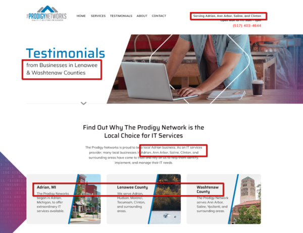 Testimonials on a webpage.