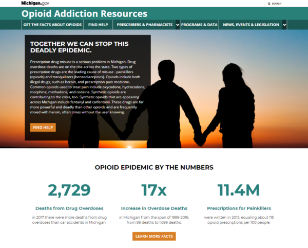 Michigan.gov's new website banner for opioid addiction.