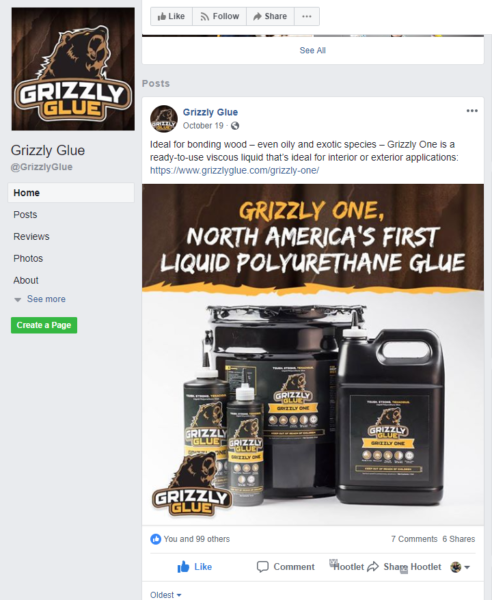 Grizzly Glue Facebook post