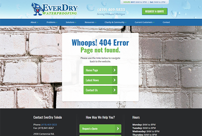 EverDry Waterproofing 404 website error page design