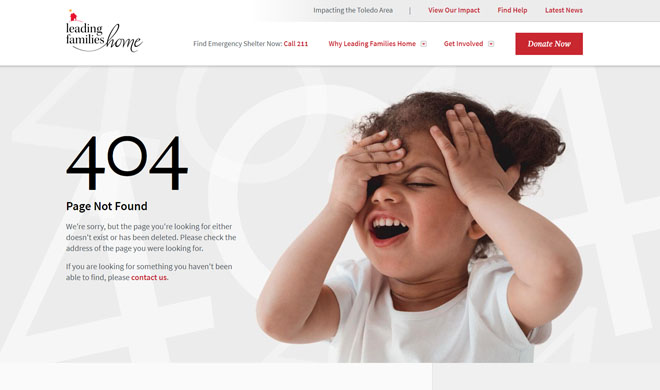 Leading Families Home 404 website page design