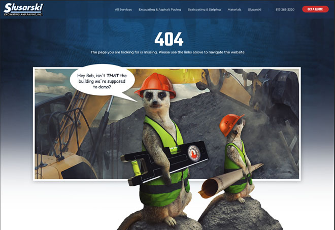 Slusarski Excavating Paving 404 website page design
