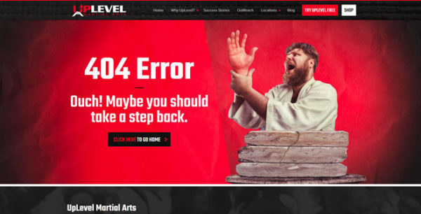 Uplevel Martial Arts 404 error website page design