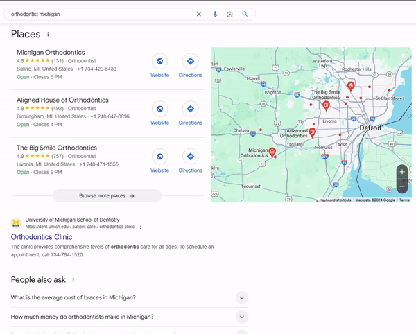 Orthodontist michigan Google search results