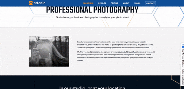 Professional Photography Landing Page by Artonic